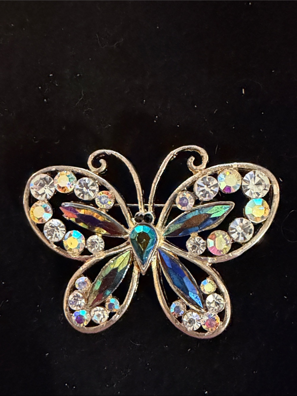 Iridescent Crystal Butterfly Brooch - Blue & Multi
